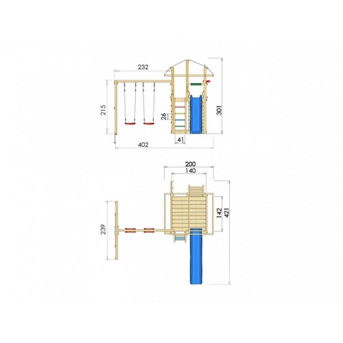 Fort + 2 Swing Modul 3.0 Extra + Playhouse Modul 145